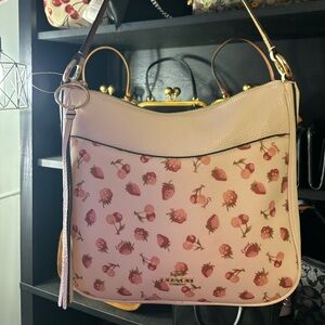 Coach Fruit Print Adjustable Crossbody Bag - Cream and Pink